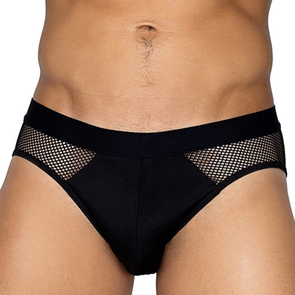 Men's X-Posed Briefs with Sheer Mesh Sides and Back - Black